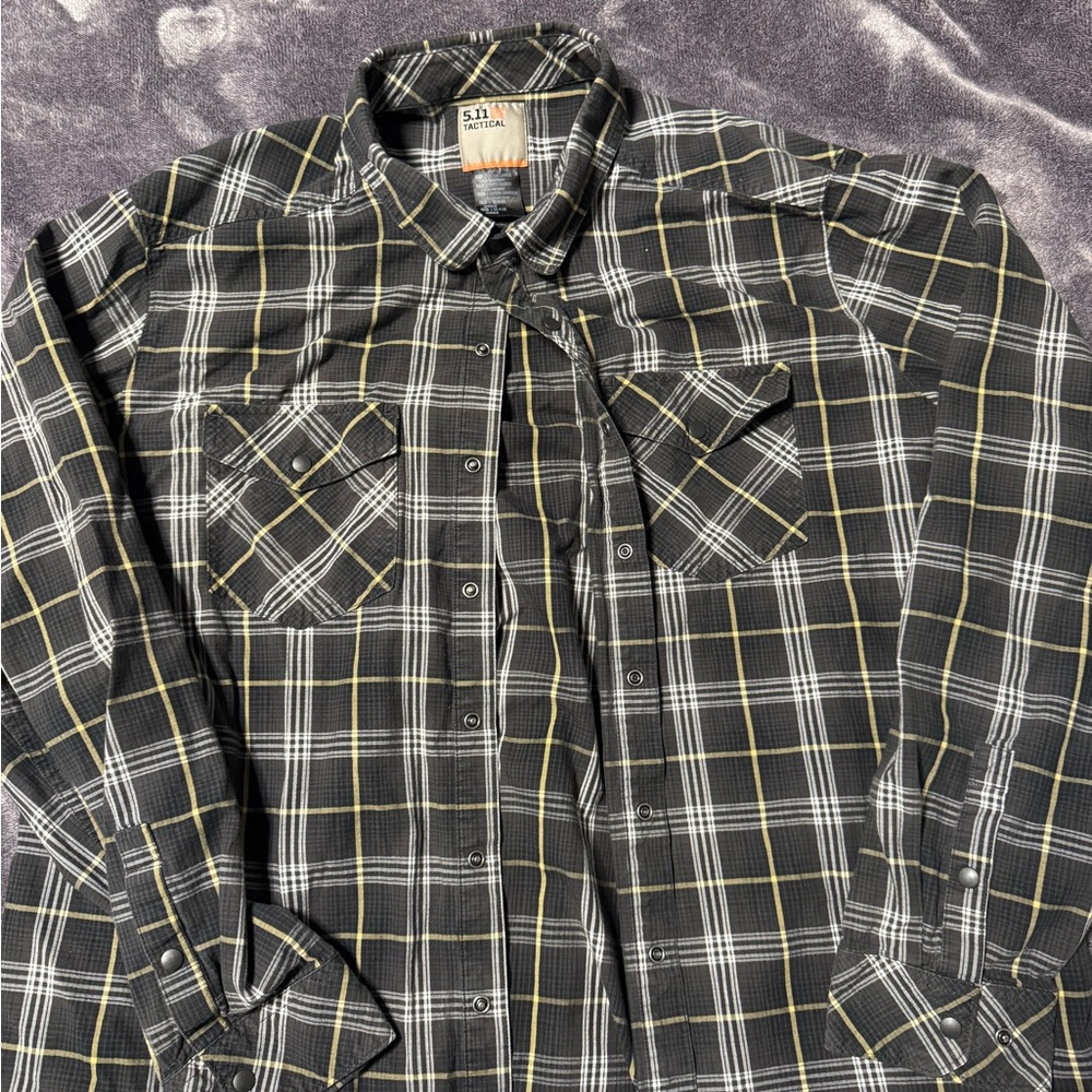 5.11 Tactical Men's Black grey yellow Plaid Shirt